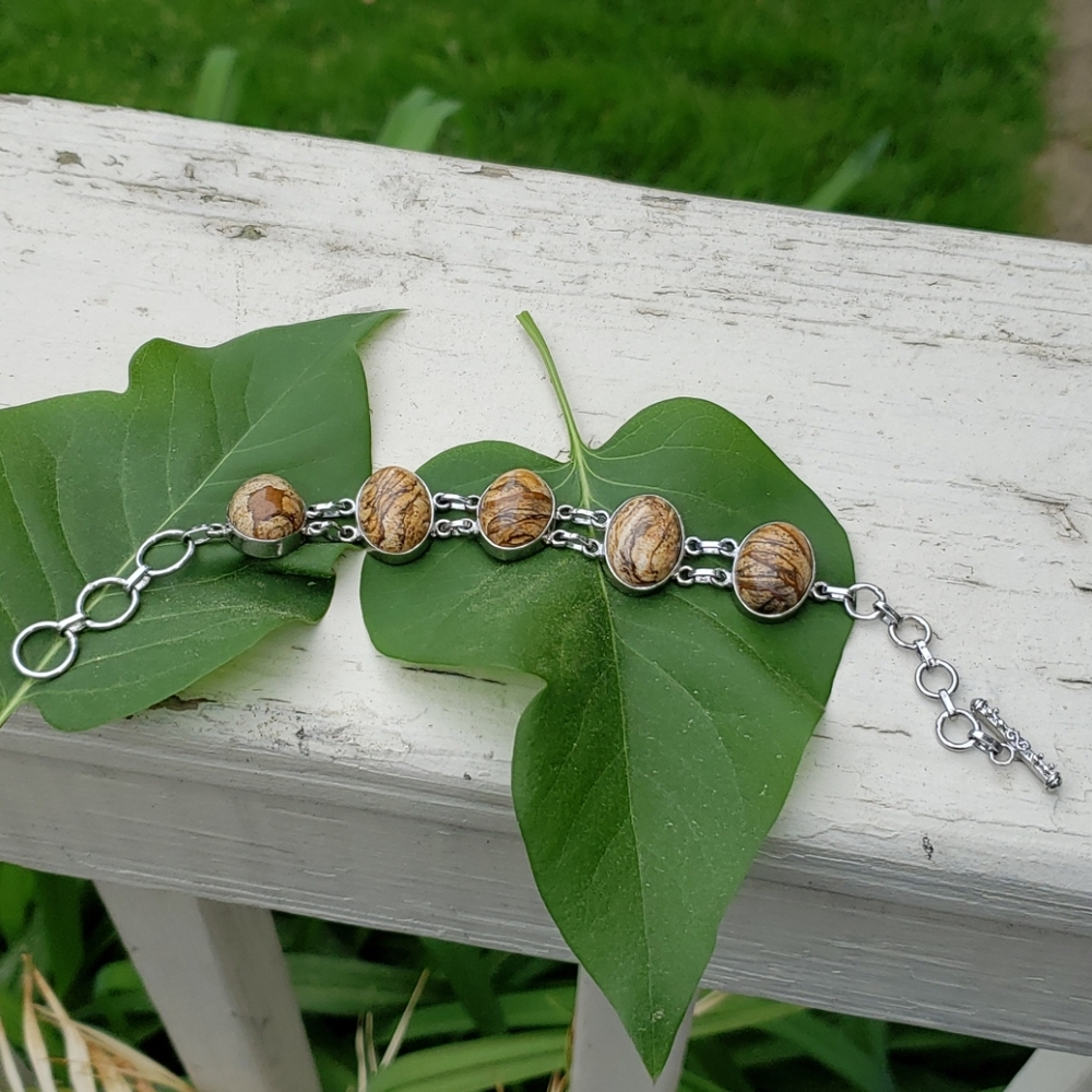 Artisan Jasper stone silver adjustable bracelet